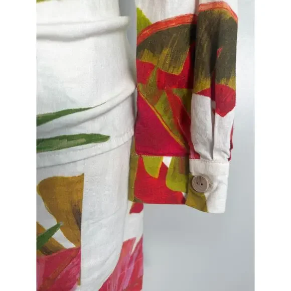 Farm Rio Spring Forest Long Sleeve Linen Blend Mini Dress White Multi Small - Picture 12 of 16